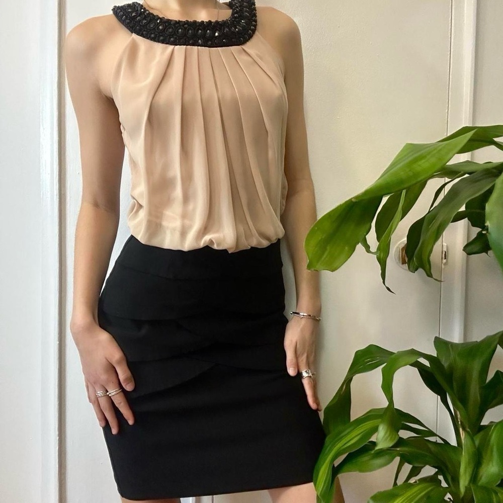 Dress Barn Office Midi Dress Beige and Black Size US 6